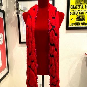 Handmade red, black and pink scarf